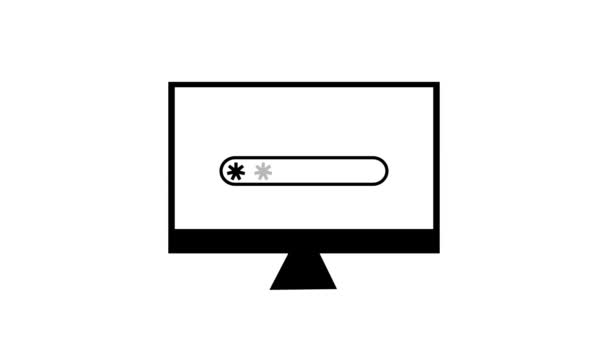 Computer Monitor Displaying Password Field Asterisks Icon Animated White Background — Vídeos de Stock