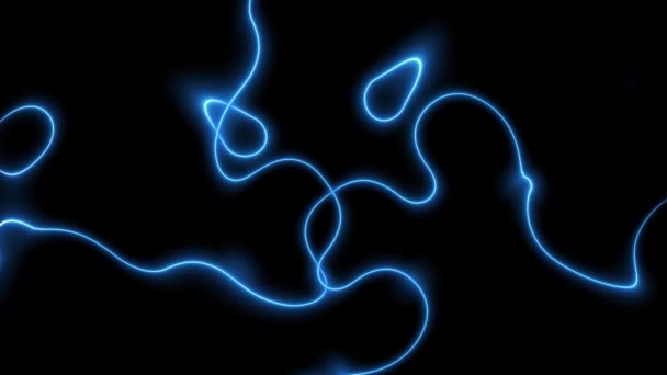 Abstraktní Modré Neonové Čáry Animované Černém Pozadí — Stock video