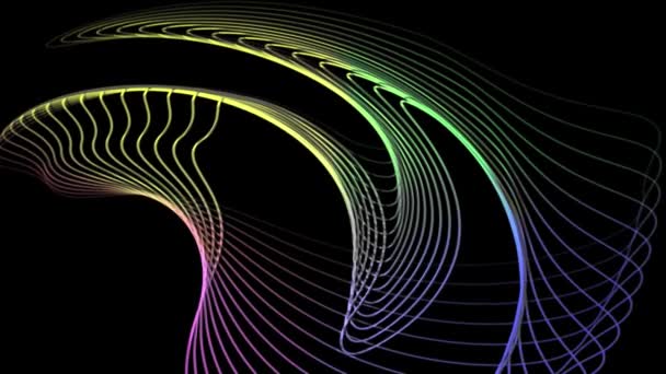 暗い背景にアニメーションされた抽象カラフルなネオン波線 — ストック動画