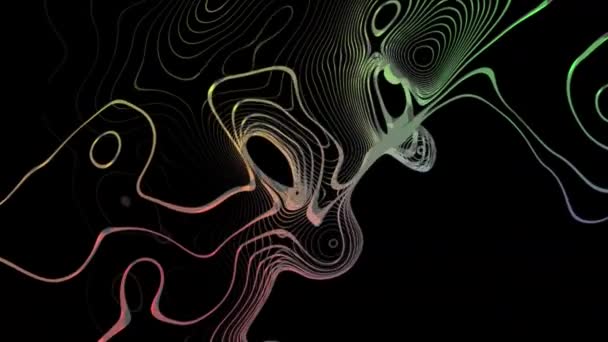 黒い背景にアニメーションされたカラフルな波状のラインを持つ抽象的なデジタルアート — ストック動画