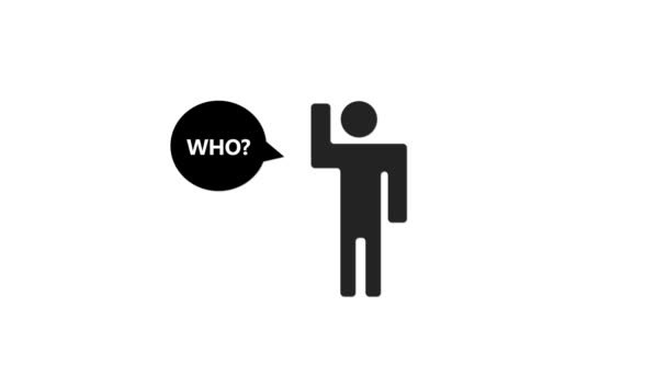 Людина Піднятою Рукою Бульбашкою Мовлення Питає Хто Ізольований Білому Тлі — стокове відео