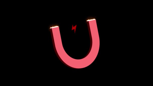 黒い背景にアニメーションされた輝く赤いアウトラインを持つネオンレターU — ストック動画