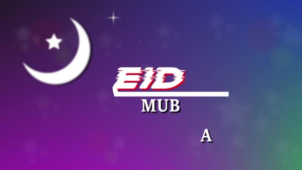Saludo Eid Mubarak Con Luna Creciente Estrella Animada Sobre Colorido — Vídeos de Stock