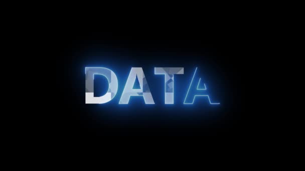 Blauw Neon Teken Spelling Data Geanimeerd Donkere Achtergrond — Stockvideo