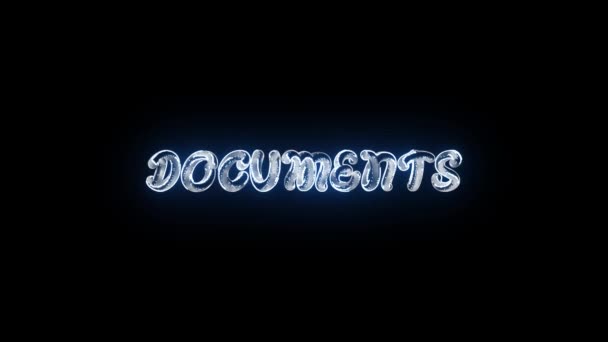 Neon Teken Met Woord Documenten Gloeiend Blauw Donkere Achtergrond — Stockvideo