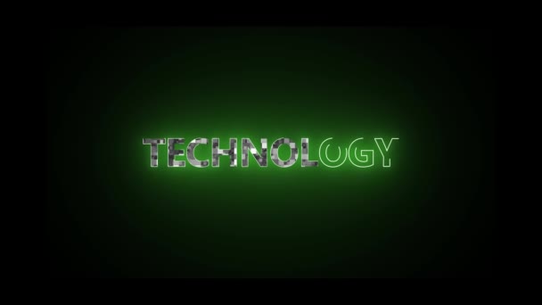 Signo Tecnología Neón Verde Animado Sobre Fondo Oscuro — Vídeos de Stock