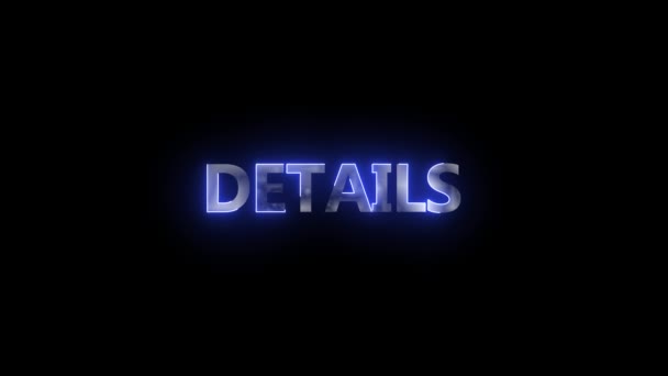 Neon Sign Word Details Glowing Blue Animated Dark Background — Vídeo de Stock