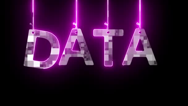 Neon Teken Met Woord Data Roze Paars Geanimeerd Donkere Achtergrond — Stockvideo