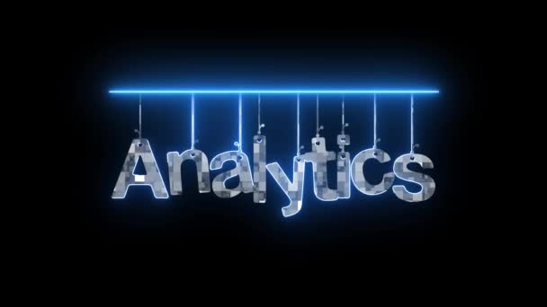 Neon Teken Met Woord Analytics Blauw Geanimeerd Een Zwarte Achtergrond — Stockvideo