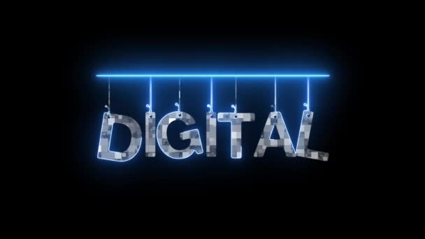 Neon Sign Word Digital Illuminated Blue Animated Dark Background — Stock video