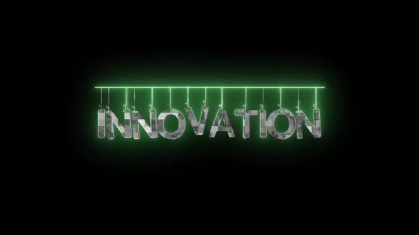 Neon Teken Met Woord Innovatie Gloeiend Groen Geanimeerd Een Donkere — Stockvideo