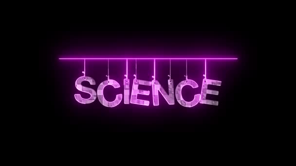 Signo Neón Con Palabra Ciencia Púrpura Animado Sobre Fondo Oscuro — Vídeos de Stock
