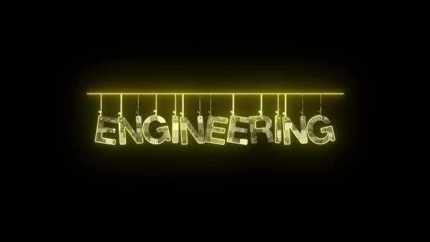 Signo Neón Con Palabra Ingeniería Brillando Amarillo Animado Sobre Fondo — Vídeos de Stock