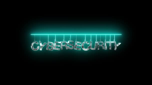 网络安全 字样的未来派霓虹灯标志在黑暗的背景下闪烁着绿色的动画 — 图库视频影像