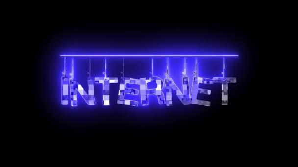 Sinal Néon Com Palavra Internet Azul Animado Fundo Escuro — Vídeo de Stock