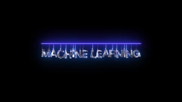 Neon Teken Met Woorden Machine Leren Gloeien Het Blauw Geanimeerde — Stockvideo