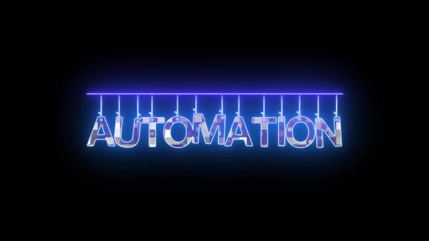 Koyu Arkaplanda Mavi Renkli Automation Sözcüğüyle Neon Işareti — Stok video