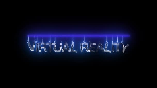 Neon Teken Met Woorden Virtual Reality Gloeiend Blauw Geanimeerd Donkere — Stockvideo