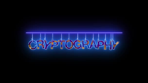 Neon Teken Met Woord Cryptografie Blauw Rood Geanimeerd Een Donkere — Stockvideo