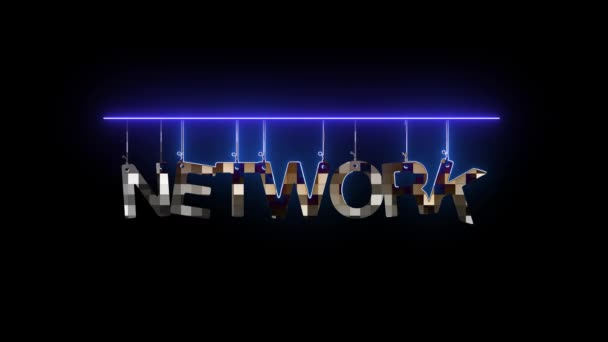 Neon Teken Met Het Woord Network Geanimeerd Donkere Achtergrond — Stockvideo