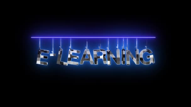 Πινακίδα Νέον Λέξεις Learning Λαμπερό Μπλε Κινουμένων Σχεδίων Σκούρο Φόντο — Αρχείο Βίντεο