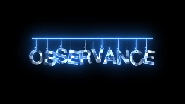 Неоновий Знак Словом Observance Світиться Синім Анімованим Темному Фоні — стокове відео