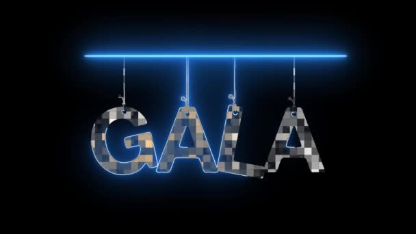 Semnul Neon Cuvântul Gala Atârnat Lanțuri Animate Fundal Întunecat — Videoclip de stoc