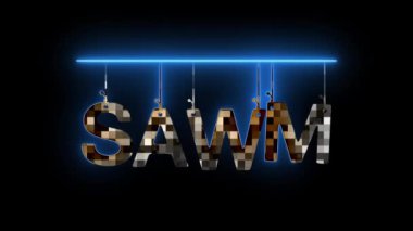 Koyu arkaplanda canlandırılmış stilize harflerle SAWM sözcüğüyle neon işareti.