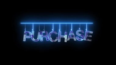 Koyu arkaplanda mavi renkli PURCHASE sözcüğüyle neon işareti.