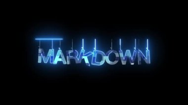 Üzerinde mavi animasyon koyu arkaplan ile parlayan kelime indirgenmiş neon işareti.