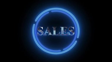 Koyu arkaplan üzerinde mavi renkli Satış sözcüğüyle neon işareti.
