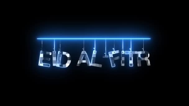 Neon Sign Words Eid Fitr Glowing Blue Animated Dark Background — Stock Video