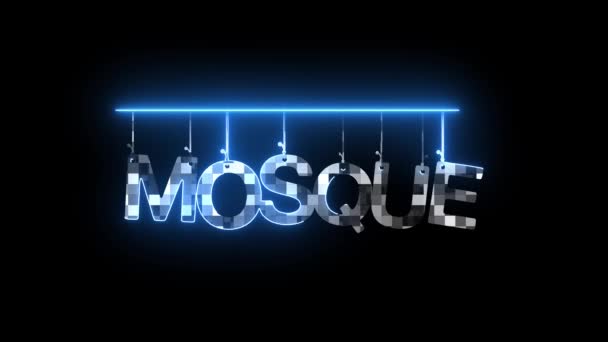 Insegna Neon Con Scritta Mosque Blu Animata Sfondo Nero — Video Stock