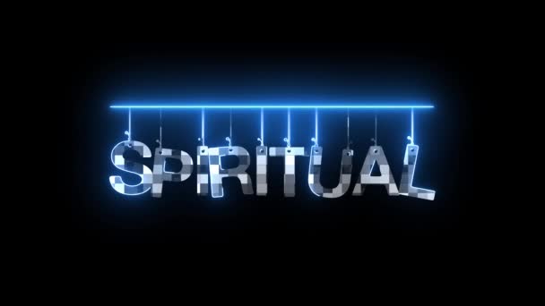 Neon Jel Szó Spiritual Világító Kék Fény Animált Sötét Háttérrel — Stock videók