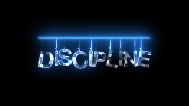 Πινακίδα Νέον Λέξη Discipline Μπλε Κρέμονται Κινούμενα Σκούρο Φόντο — Αρχείο Βίντεο