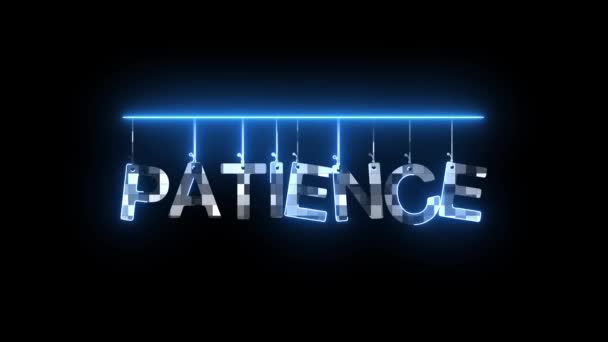 Neon Sign Word Patience Illuminated Blue Animated Black Background — Stock Video