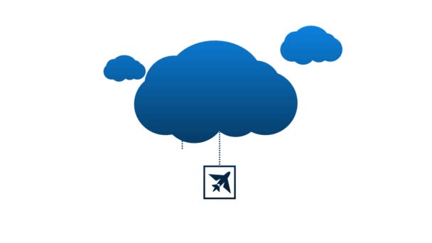 Niebieska Ikona Chmury Obliczeniowej Różnymi Animowanymi Symbolami Technologii Wiszącymi Poniżej — Wideo stockowe