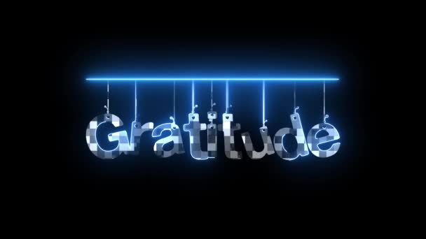 Sinal Néon Com Palavra Gratidão Iluminado Azul Animado Sobre Fundo — Vídeo de Stock