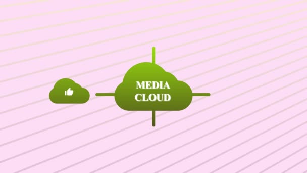 Koncepcyjna Ilustracja Usług Chmurze Multimedialnej Ikonami Przechowywania Obsługi Animacji Pastelowym — Wideo stockowe
