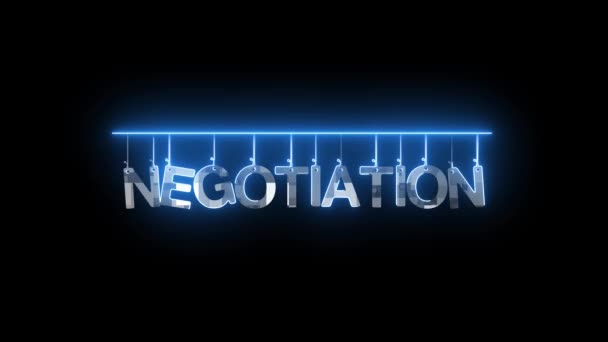 Neon Sign Word Negotiation Illuminated Blue Animated Dark Background — Stock Video