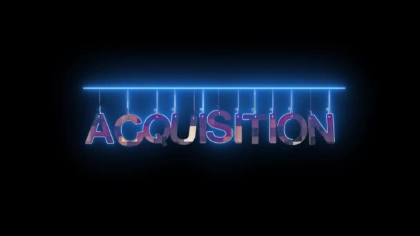 Neon Znak Słowem Acquisition Świecące Niebieskim Animowane Ciemnym Tle — Wideo stockowe