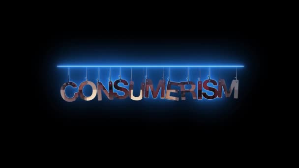 Signo Neón Con Palabra Consumerismo Iluminado Azul Rojo Animado Sobre — Vídeos de Stock