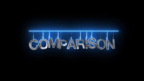 Неоновый Знак Словом Comparison Освещенный Синим Анимированным Темным Фоном — стоковое видео
