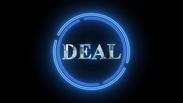 Signo Neón Con Palabra Deal Iluminado Azul Animado Sobre Fondo — Vídeos de Stock