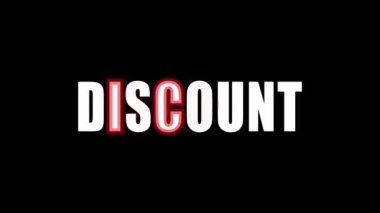Siyah arkaplan üzerinde beyaz DISCOUNT metni canlandırıldı.