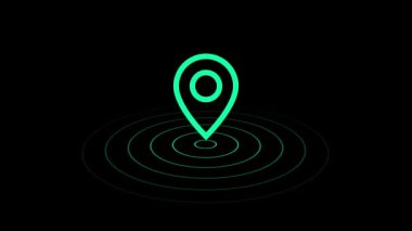 Siyah arkaplanda parlayan neon çizgi konumu simgesi canlandırıldı.