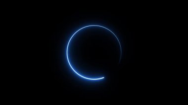 Mavi neon ışığı, siyah bir arkaplanda hilal şeklinde bir simge oluşturur..