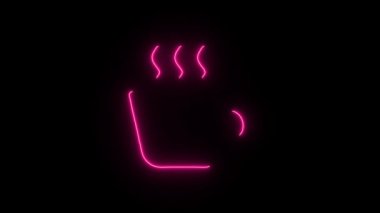 Koyu arkaplanda canlandırılmış dumanı tüten bir kahve fincanı simgesinin neon işareti.