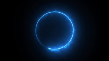 Koyu arkaplanda mavi neon daire simgesi. Gelecekçi teknoloji konsepti.
