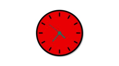 Beyaz arkaplanda izole edilmiş basit tasarımı olan canlandırılmış kırmızı duvar saat simgesi.